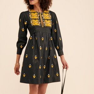 ANTIK BATIK embroidered metallic block print mini dress